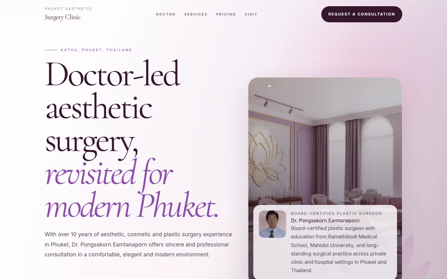 Phuket Aesthetic Surgery — Clinic website preview