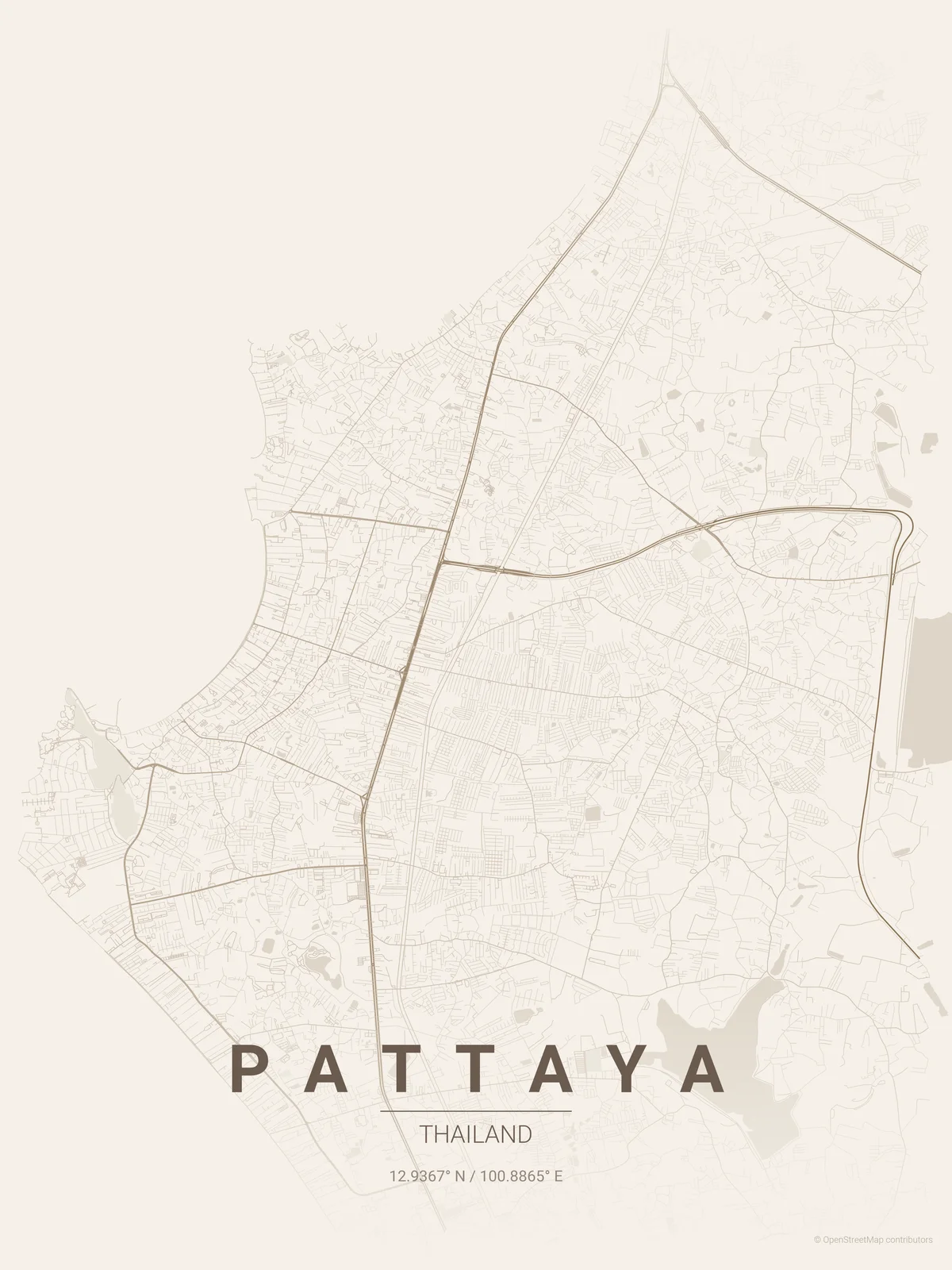 Pattaya city map poster