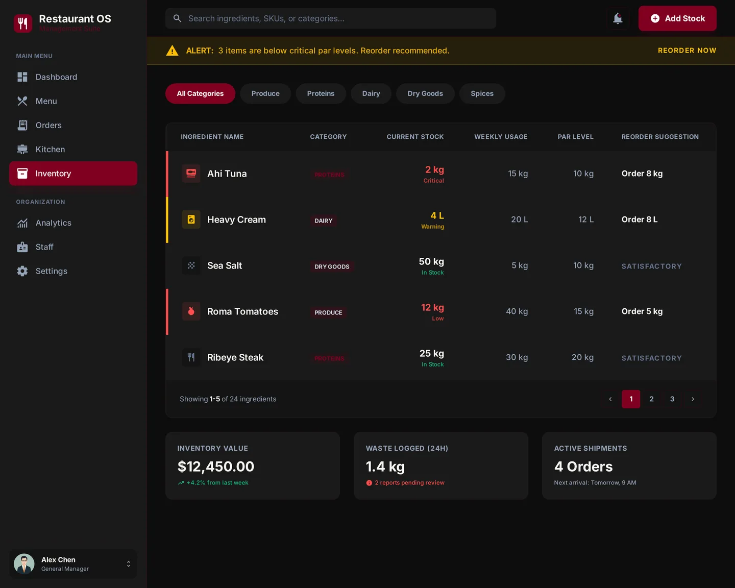 Restaurant OS — Inventory Control module interface