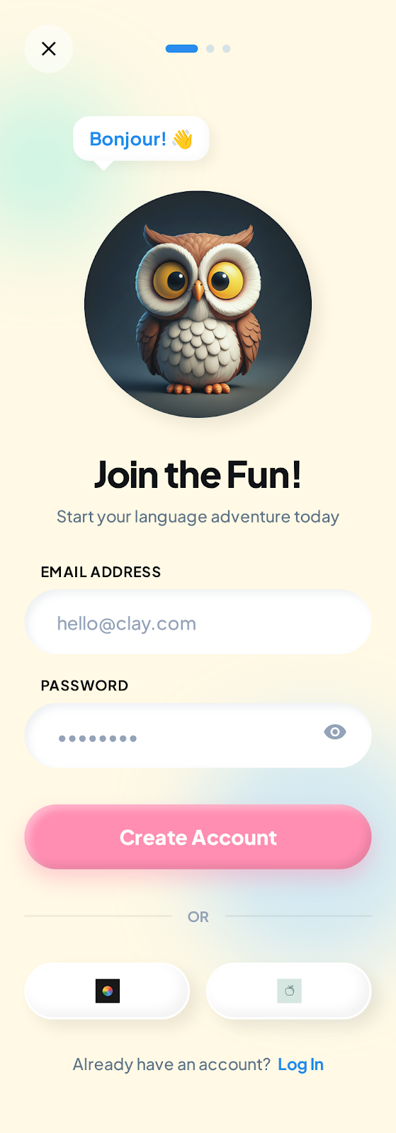 Playful 3D Sign Up screen 2