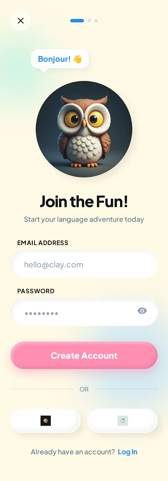 Playful 3D Sign Up screen 2