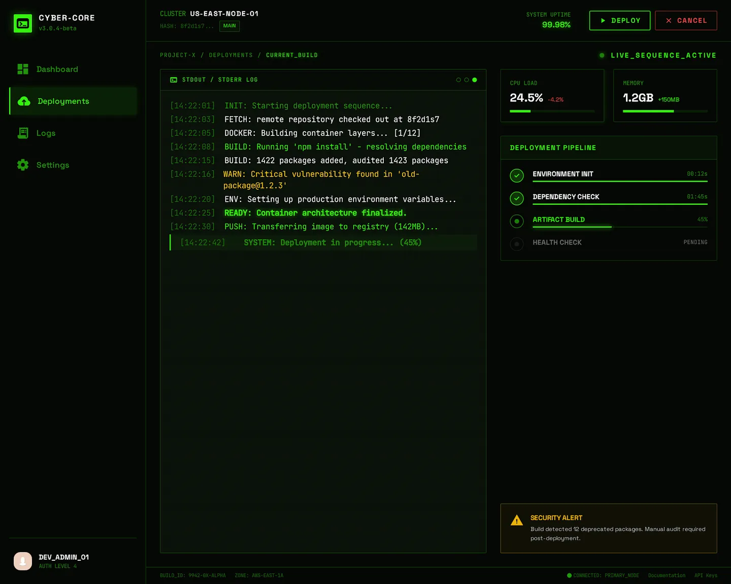 System Monitoring Dashboard screen 3